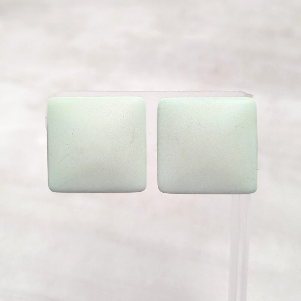 Vintage Clip On Earrings Light Pastel Green Large Retro Square Shape